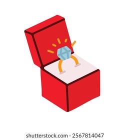 Ring box icon in flat style on a white background. Romantic icon for valentines day.