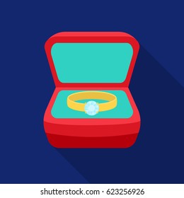 Ring in box icon in flat style isolated on white background. Jewelry and accessories symbol stock vector illustration.