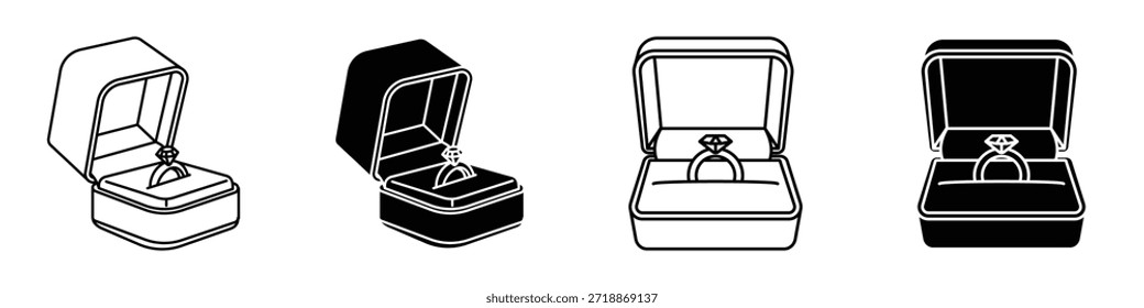Ring box icon in linear and clipart style pack on white background.