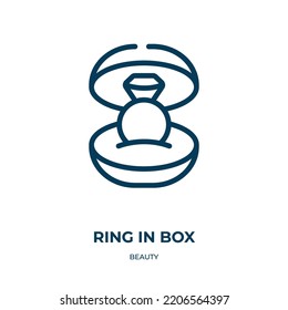 Ring in box icon. Linear vector illustration from beauty collection. Outline ring in box icon vector. Thin line symbol for use on web and mobile apps, logo, print media.