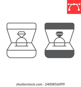 Ring in box line and glyph icon, valentines day and engagement, wedding ring in box vector icon, vector graphics, editable stroke outline sign, eps 10.