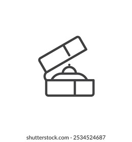 Ring Box line icon. linear style sign for mobile concept and web design. Small box with an engagement ring outline vector icon. Proposal symbol, logo illustration. Vector graphics