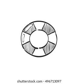 Ring buoy icon in doodle sketch lines. Safety equipment sea swimming water drowning