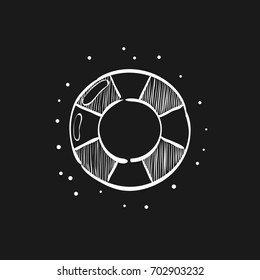 Ring buoy icon in doodle sketch lines. Safety equipment sea swimming water drowning