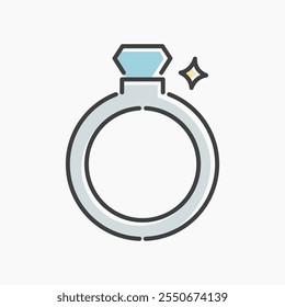 Ring cartoon flat line art. Illustration of Ring, perfect for needs related to beauty, fashion, love, wedding, jewelry, and more.