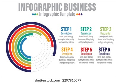 Ring Chart Infographic 6 Steps Modern Timeline diagram with progress circle, presentation vector infographic with circle. Infographic template for business.