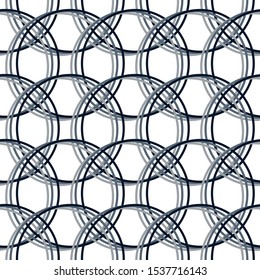 ring or circles trance seamless pattern. Cell effect. Repeat disk texture. Seamless background on white. Vector simple template.