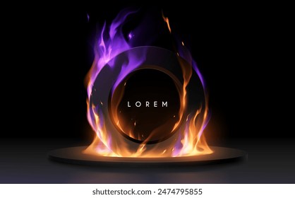 Ring in color flames on black background