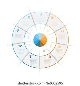 Ring from colored lines infographic, can be used for workflow layout, diagram, web design, nine number options, steps, text areas