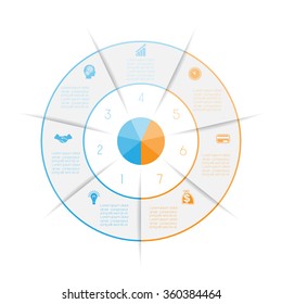 Ring from colored lines infographic, can be used for workflow layout, diagram, web design, seven number options, steps, text areas
