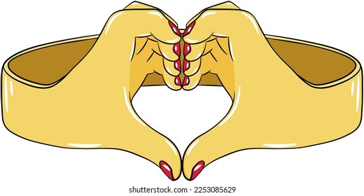 Ring couple. Hands making sign Heart by fingers.