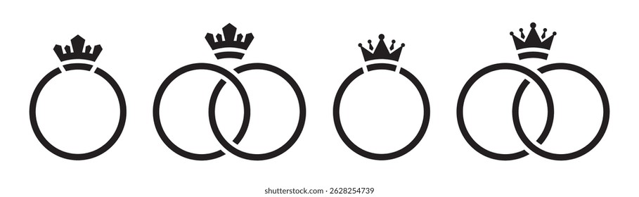 Ring with crown. King ring icon, vector illustration
