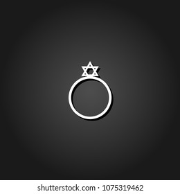 Ring David star icon flat. Simple White pictogram on black background with shadow. Vector illustration symbol