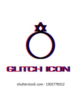 Ring David star icon flat. Simple pictogram - Glitch effect. Vector illustration symbol
