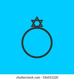 Ring David star icon flat. Simple vector black pictogram on blue background