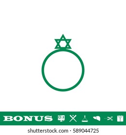 Ring David star icon flat. Green pictogram on white background. Vector illustration symbol and bonus button