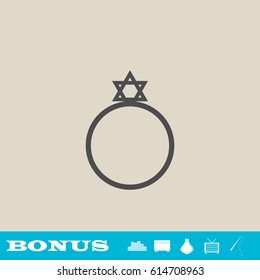 Ring David star icon flat. Grey pictogram on light background. Vector illustration symbol and bonus button real estate, ottoman, vase, tv, fishing rod