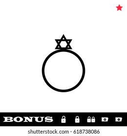 Ring David star icon flat. Black pictogram on white background. Vector illustration symbol and bonus button open and closed lock, folder, star