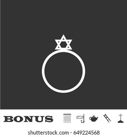 Ring David star icon flat. White pictogram on black background. Vector illustration symbol and bonus icons