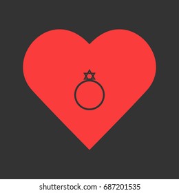 Ring David star icon flat. Simple pictogram on heart background. Vector illustration symbol