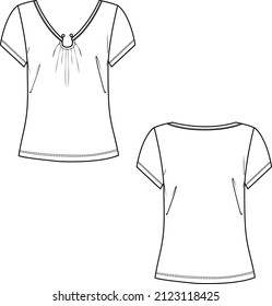 ring detail top, deep neck short sleeve top