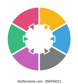 Ring diagram of six colored sections. Template infographics.