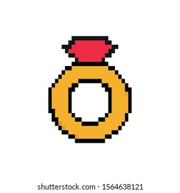 ring and diamond 8 bits pixelated style icon vector illustration design
