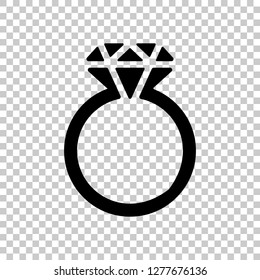 Ring with diamond or brilliant, wedding gift, icon. Black symbol on transparent background