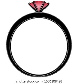 Ring With Diamond Crystal Vector 05. Illustration Isolated On White Background. A Vector Illustration Of Ring.