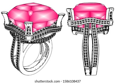 Ring With Diamond Crystal Vector 08. Illustration Isolated On White Background. A Vector Illustration Of Ring.