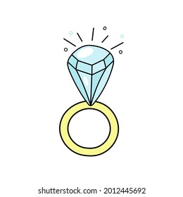 ring with diamond doodle icon. Hand drawn illustrations.