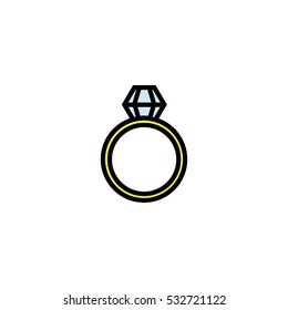 Ring with diamond. Engagement ring flat icon