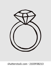 A ring with a diamond. Graphic hand drawn illustration. Vector.