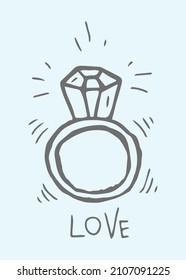 A ring with a diamond. Graphic hand drawn illustration. Vector.