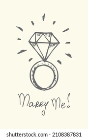 A ring with a diamond. Graphic hand drawn illustration. Vector.