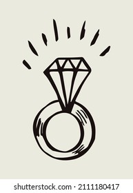 A ring with a diamond. Graphic hand drawn illustration. Vector.
