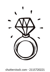 A ring with a diamond. Graphic hand drawn illustration. Vector.