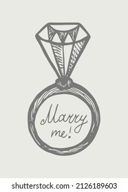 A ring with a diamond. Graphic hand drawn illustration. Vector.