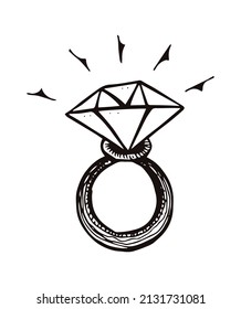 A ring with a diamond. Graphic hand drawn illustration. Vector.