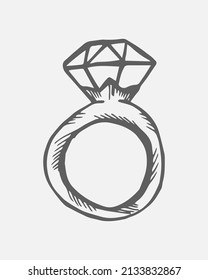 Un anillo con un diamante. Ilustración gráfica dibujada a mano. Vector.