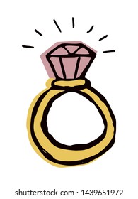 A ring with a diamond. Hand drawn doodle color vector isolated illustration