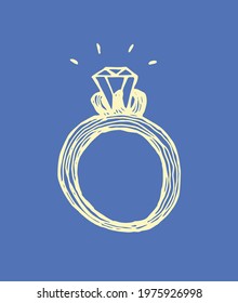 A ring with a diamond. Hand drawn doodle vector illustration.