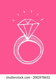 A ring with a diamond. Hand drawn doodle linear illustration