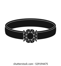 Ring with diamond icon in black style isolated on white background. Jewelry and accessories symbol stock vector illustration.