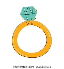 anillo con icono de diamante aislado plano