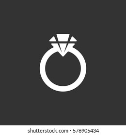 Ring with a diamond icon isolated on black background. Ring vector logo. Flat design style. Modern vector pictogram for web graphics - stock vector
