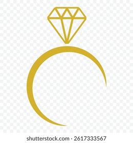 Ring with Diamond Icon Vector Logo Template (Gold, Diamond, Engagement, Wedding) on Transparent Background. EPS 10.