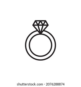 Un anillo con un icono de la línea de diamante. Ilustración vectorial, eps 10 en fondo blanco.