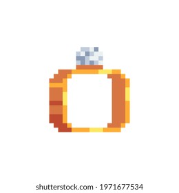 Ring with a diamond. Logo for the jewelry store. Web site icon. Video game sprite. Pixel art style. Isolated vector illustration.