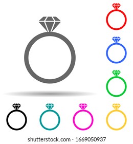 un anillo con un icono de diamante multicolor. Línea delgada simple, contorno vectorial de iconos web para ui y ux, sitio web o aplicación móvil